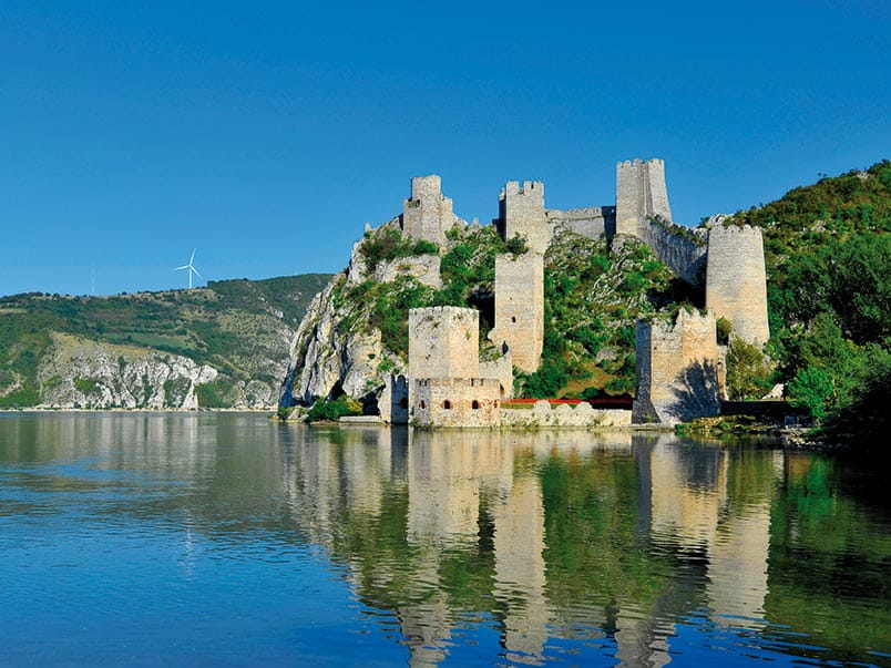 The Golubac Fortress at the rivers edge in Serbia